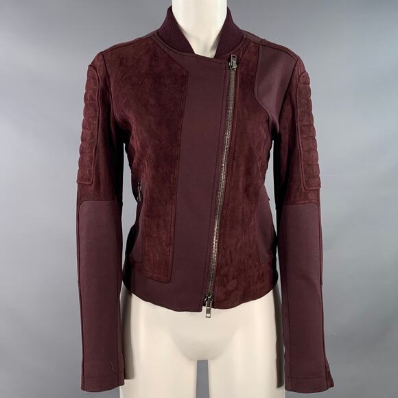 THEORY Size M Burgundy Viscose Blend Lambskin Zip Up Jacket - Picture 1 of 9